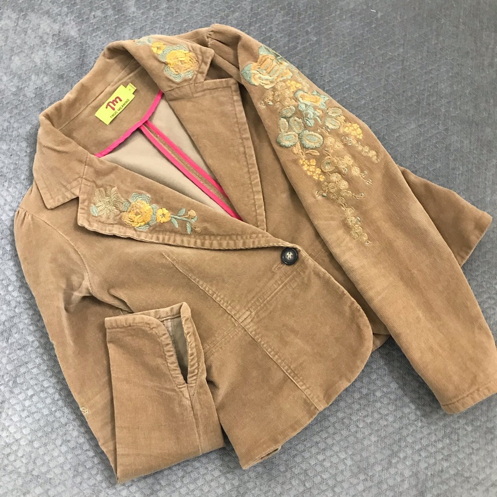 True Meaning fitted embroidered corduroy blazer